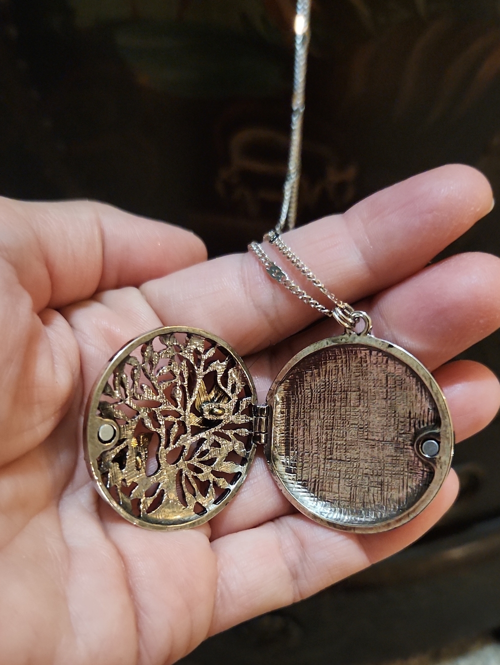 Two-Tone Tree of Life Locket Necklace - Gold & Silver - Picture 7 of 8